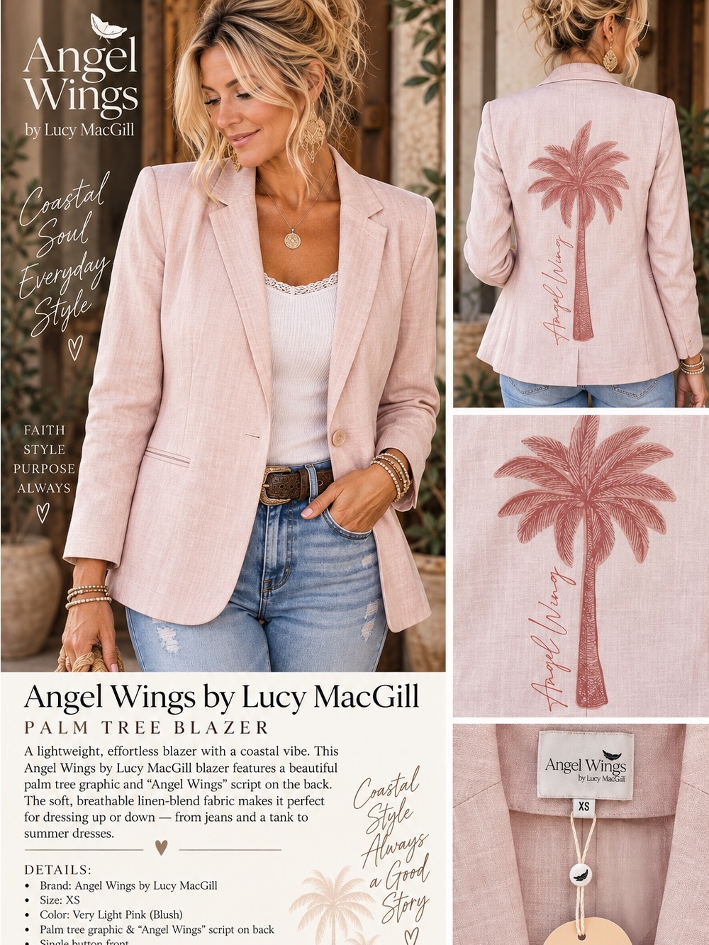 NWT! $299 MSRP! Angel Wings Hawaii Blazer in Light Pink by Lucy MacGill